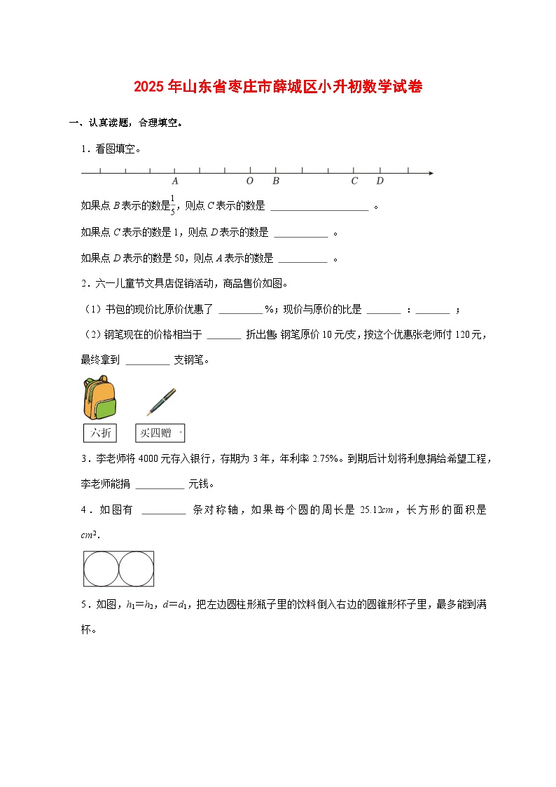 （小升初）2025年山东省枣庄市薛城区初一新生入学分班考试数学检测试卷（含解析）