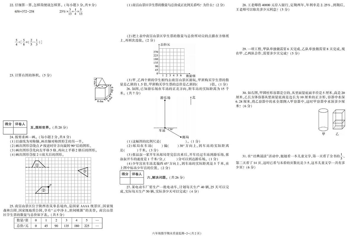 陕西省安康市岚皋县2022-2023学年六年级下学期期末考试数学试卷第2页