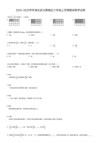 2024~2025学年湖北武汉黄陂区六年级上学期期末数学试卷(有答案解析)
