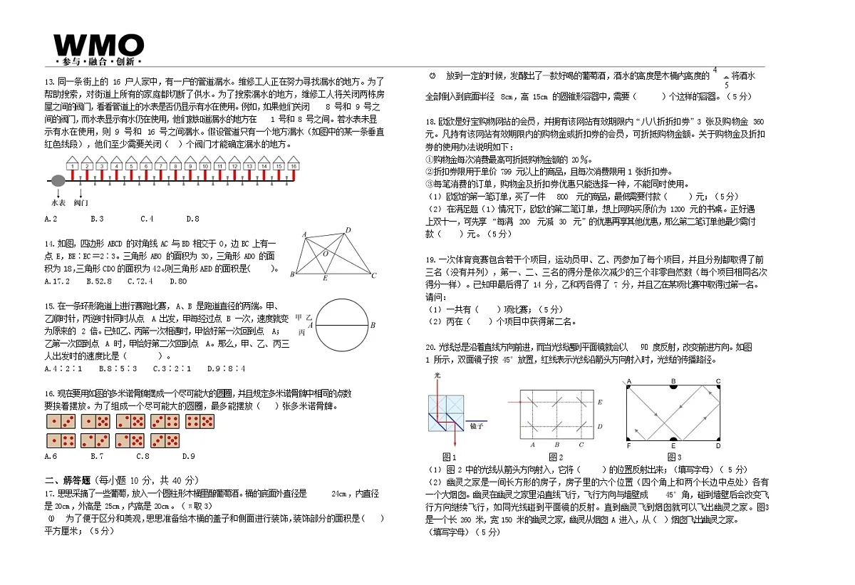 第31届数学竞赛WMO——六年级复赛试题(含答案)第2页