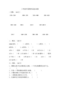 眉山天府新区府河学校2024年二年级下册数学期末综合试卷(无答案及解析)