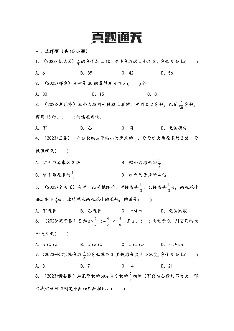 第2讲 分数的认识(思维导图+考点归纳+真题通关)-【练透核心考点】2023-2024学年六年级数学下册小升初复习重点方法与技巧(通用版)第3页