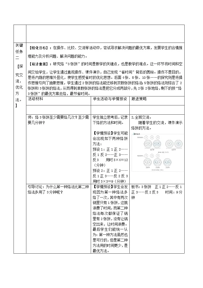 人教版小学数学四年级上册 8 数学广角——优化--烙饼问题 教案第3页
