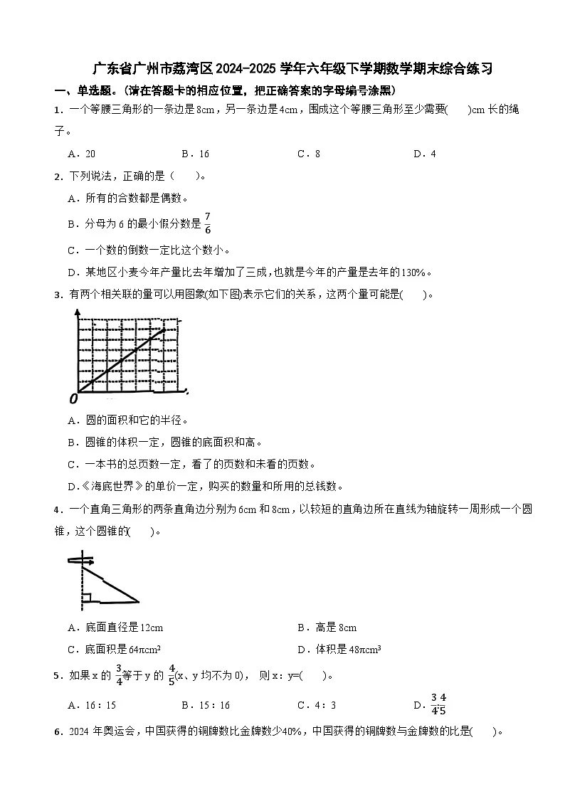 广东省广州市荔湾区2024-2025学年六年级下学期数学期末综合练习(含解析)第1页