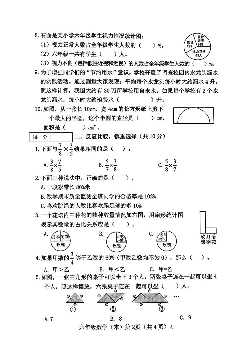 山西省忻州市代县2024-2025学年六年级上学期期末数学试卷第2页