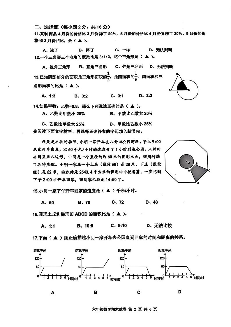 浙江省杭州市临平区、富阳区等多区2024-2025学年六年级上学期期末数学试题第2页