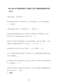 【小升初】2025-2026学年湖南省衡阳市人教版六年级下册期末数学试题(含答案)