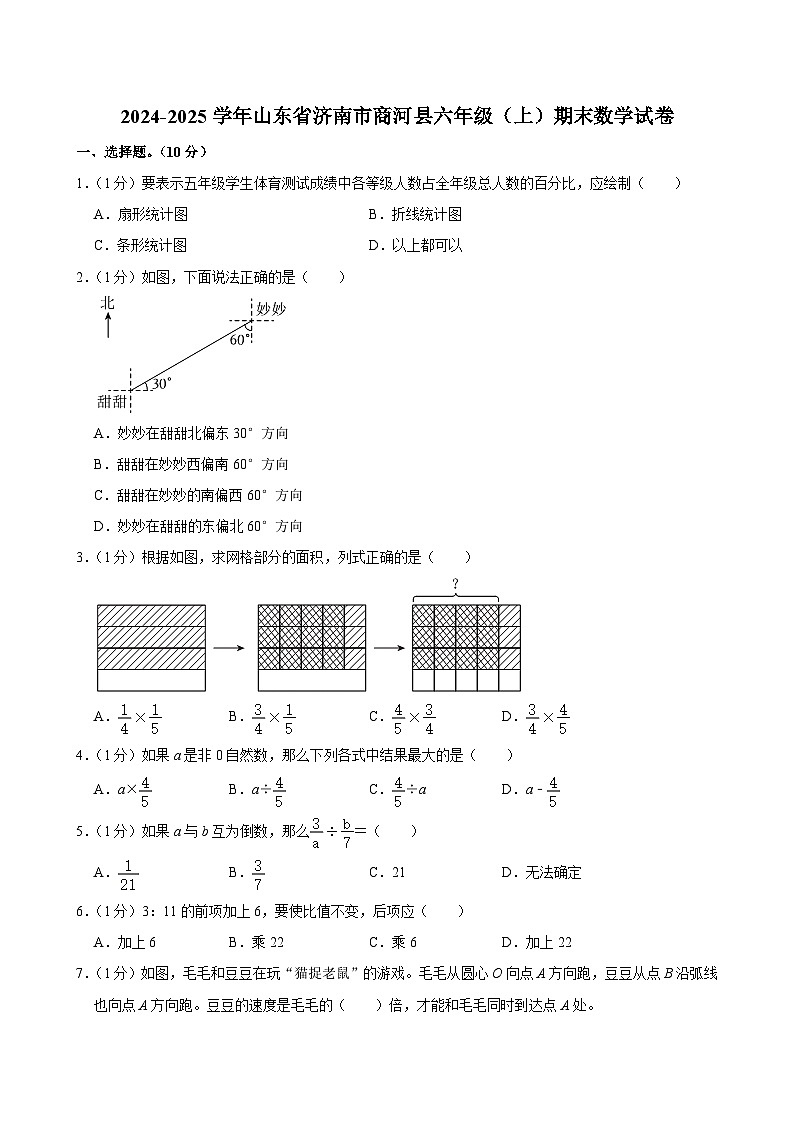2024-2025学年山东省济南市商河县六年级(上)期末数学试卷第1页