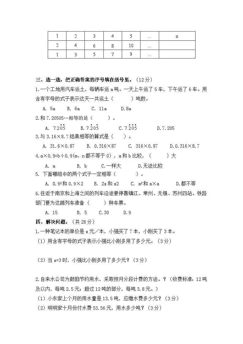 期末复习卷(试题)2025-2026学年五年级上册数学苏教版第3页