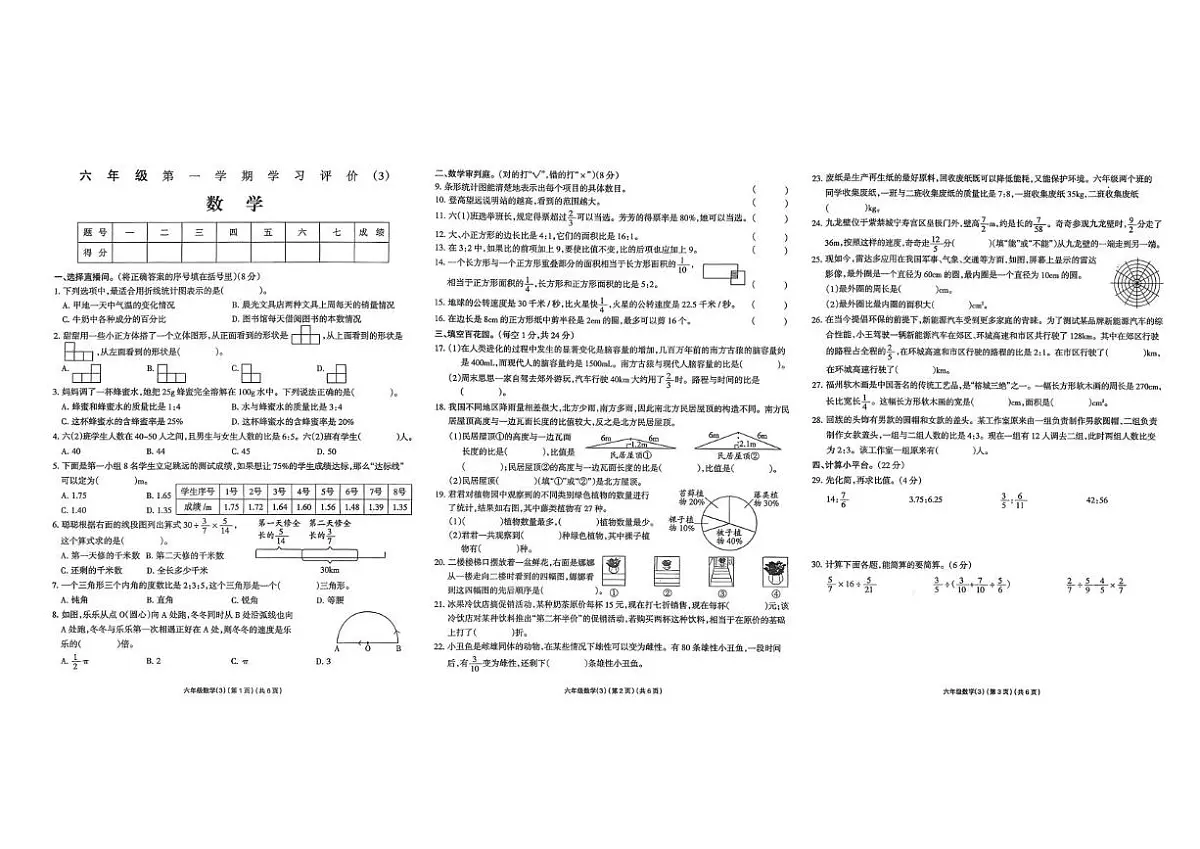 河南省驻马店市新蔡县2025-2026学年六年级上学期12月月考数学试题第1页