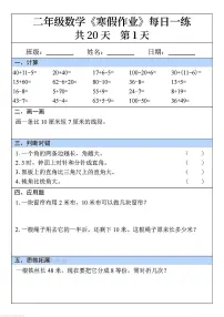 二年级数学寒假作业每日一练共20天