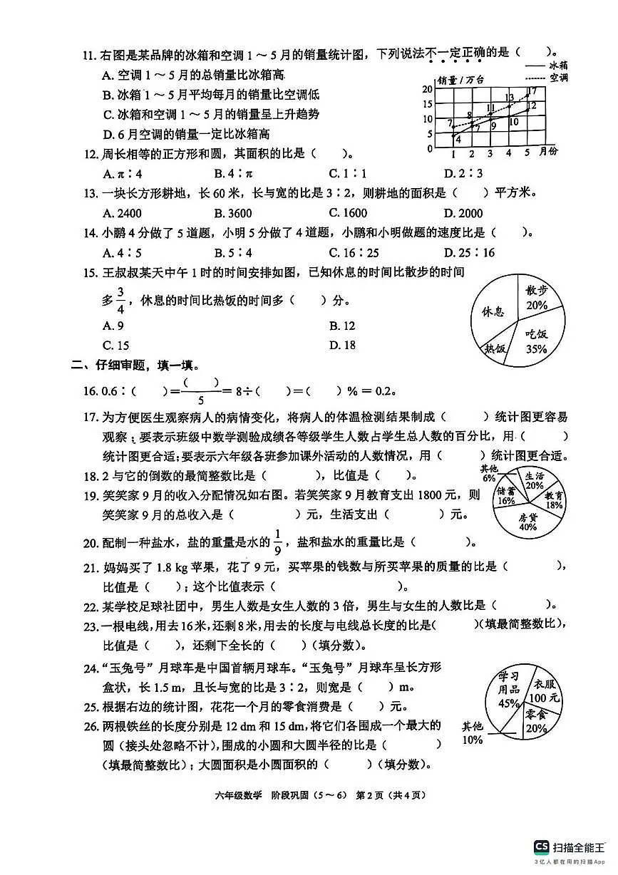 广东省深圳市福田区2025-2026学年六年级上学期月考数学试卷第2页