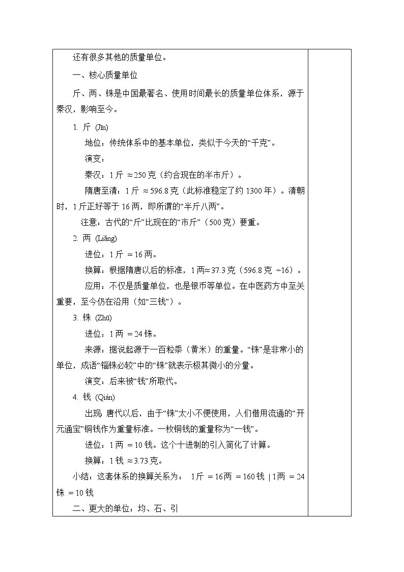青岛版(五四学制)(2024)数学二年级下册 主题活动——曹冲称象的奥秘 活动4:查阅质量小常识(表格式教案)第2页