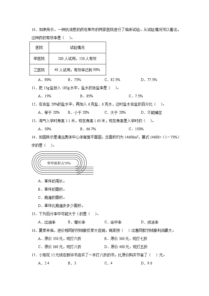 (期末考点)第4单元 百分数 专项01 选择题-2025-2026学年六年级数学上册期末复习培优精练北师大版(含答案解析)第2页