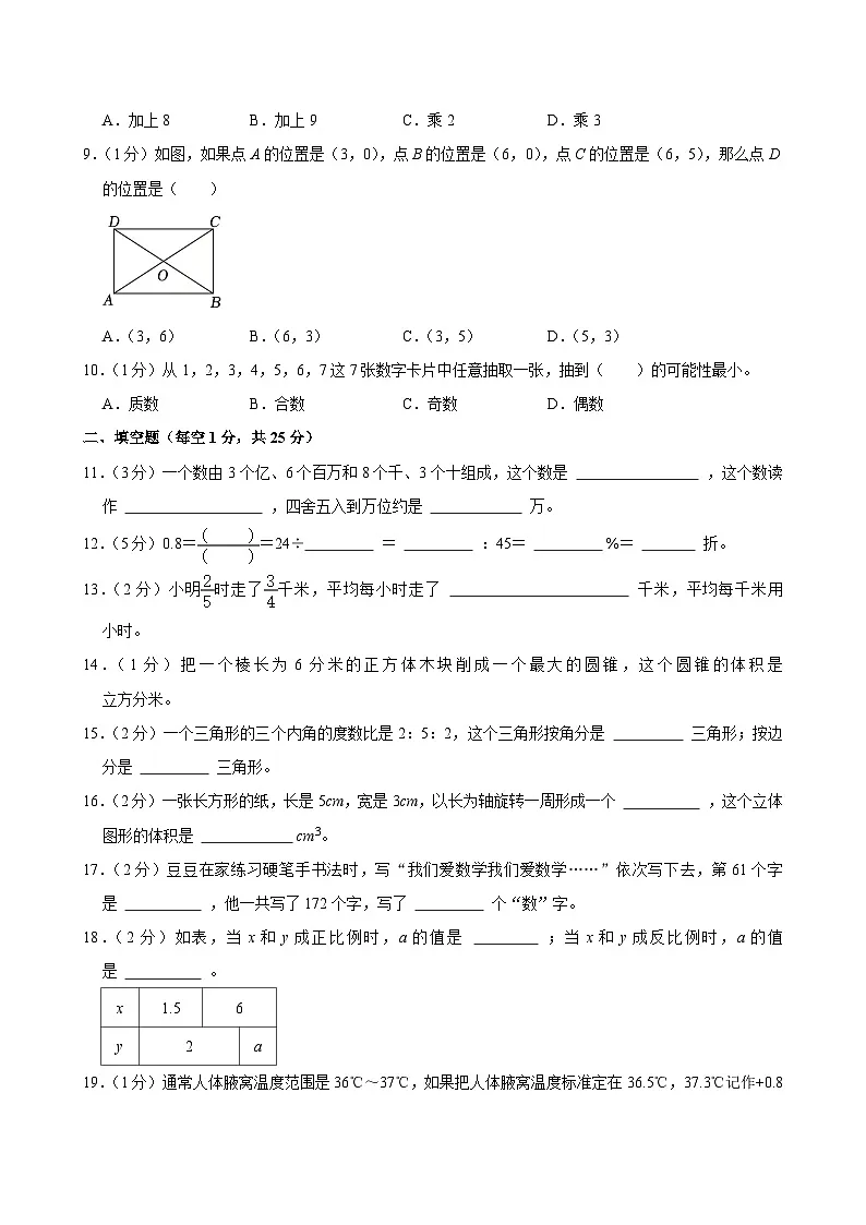 2025年湖南省长沙市雨花区部分校小升初数学试卷第2页