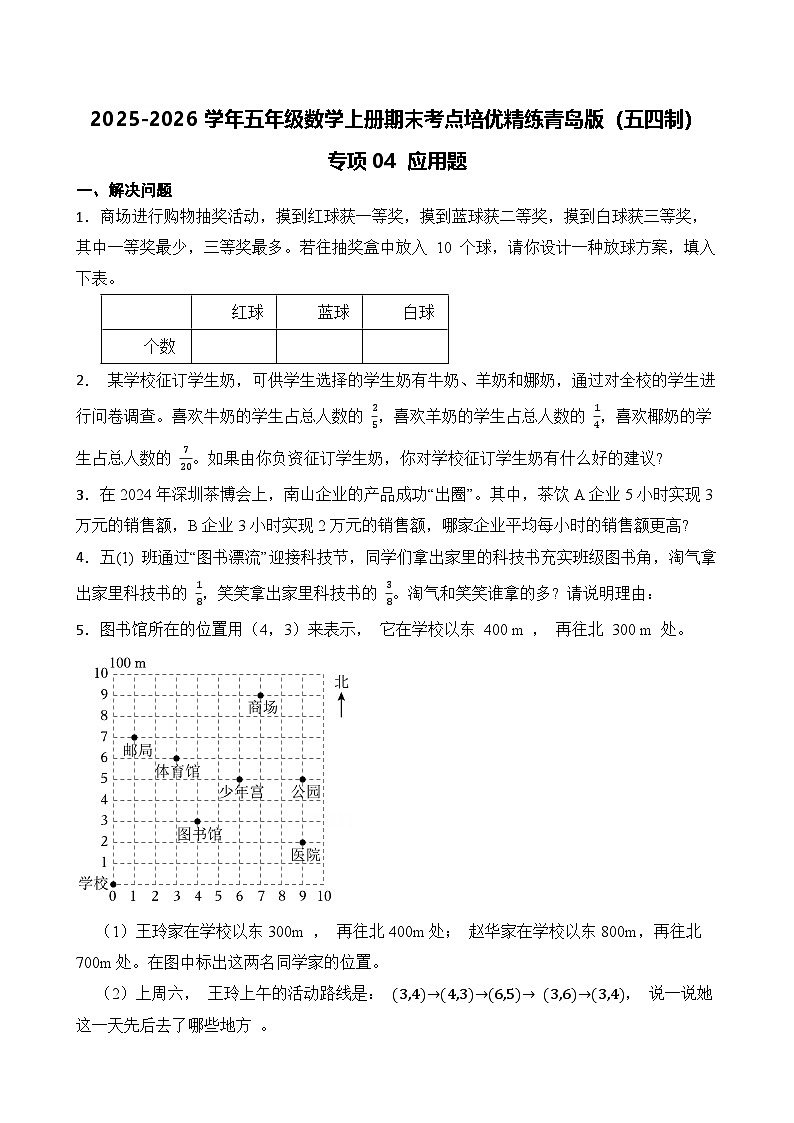(期末考点)2025-2026学年五年级数学上册期末考点培优精练青岛版(五四制)专项04 应用题(含答案解析)第1页