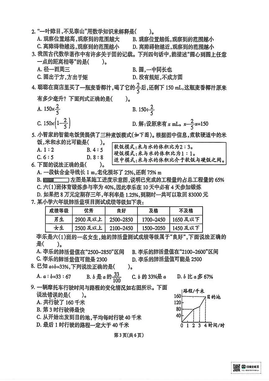 福建省泉州市石狮市2025-2026学年六年级上学期期末质量检测数学试题第3页