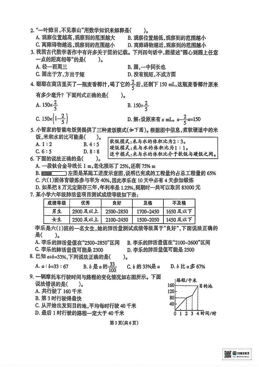 福建省泉州市石狮市2025-2026学年六年级上学期期末质量检测数学试题第3页