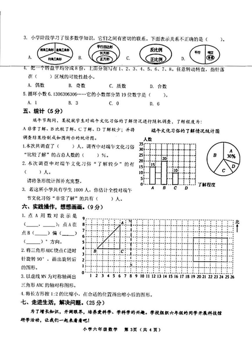 广西壮族自治区北海市银海区2023-2024学年六年级下学期期末考试数学试卷(有答案)第3页