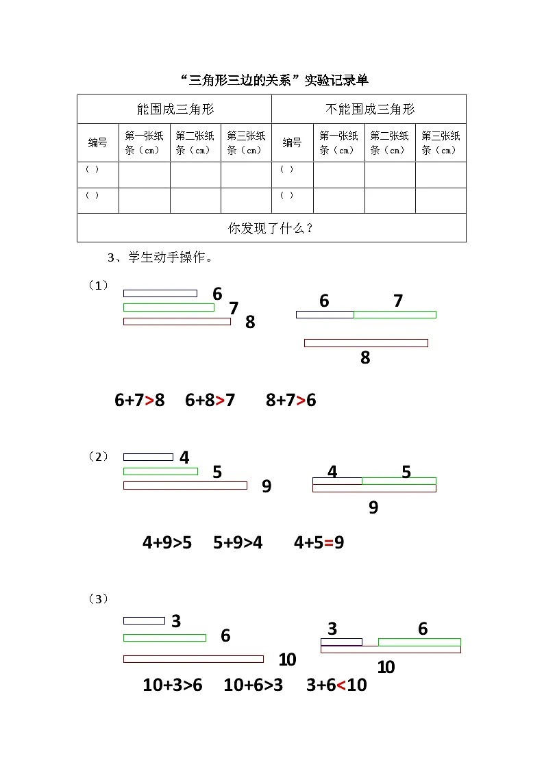 人教版小学数学四年级下册 三角形三边的关系 教学设计第3页