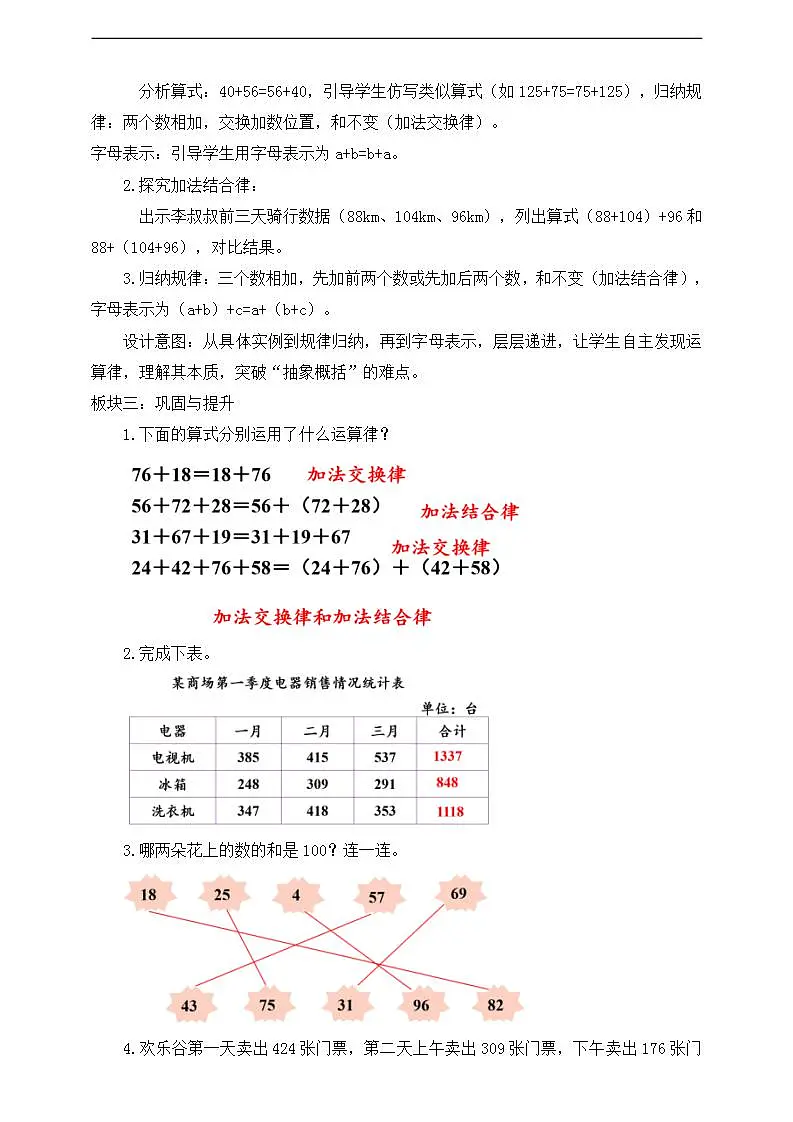 【任务型备课】人教版四年级下册-3.1 加法运算律(教学设计)第2页