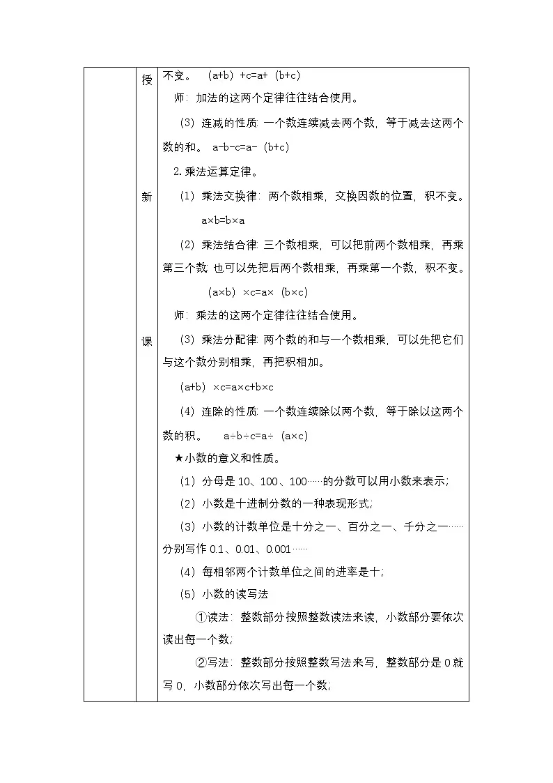 人教版四年级下册数学10 总复习 教案(表格式)第3页
