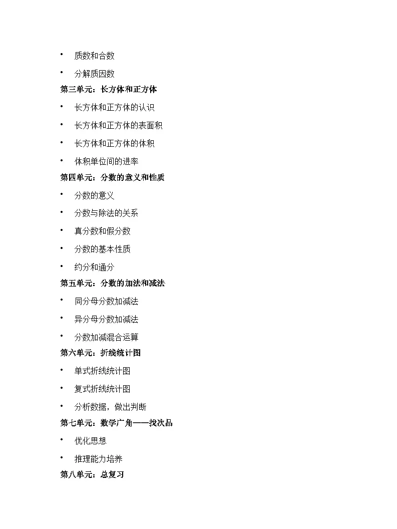 苏教版2024版小学数学五年级下册教学计划第2页