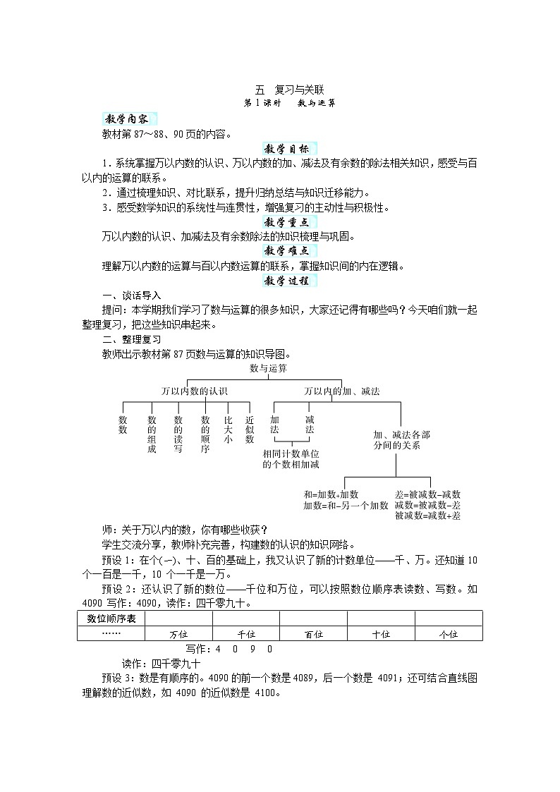 第五单元 复习与关联(教案)-2025-2026学年二年级下册数学人教版第1页