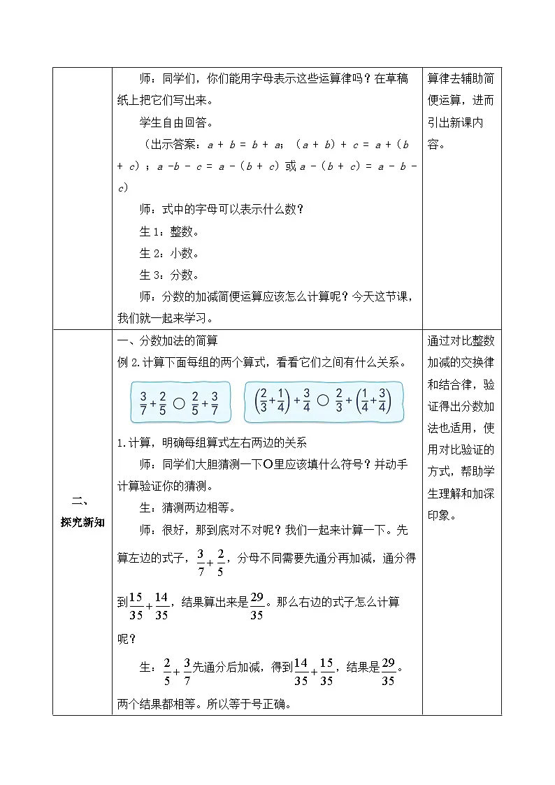 【任务型备课】人教版五年级下册-6.4 分数加减法的简便运算(教学设计含反思)第2页