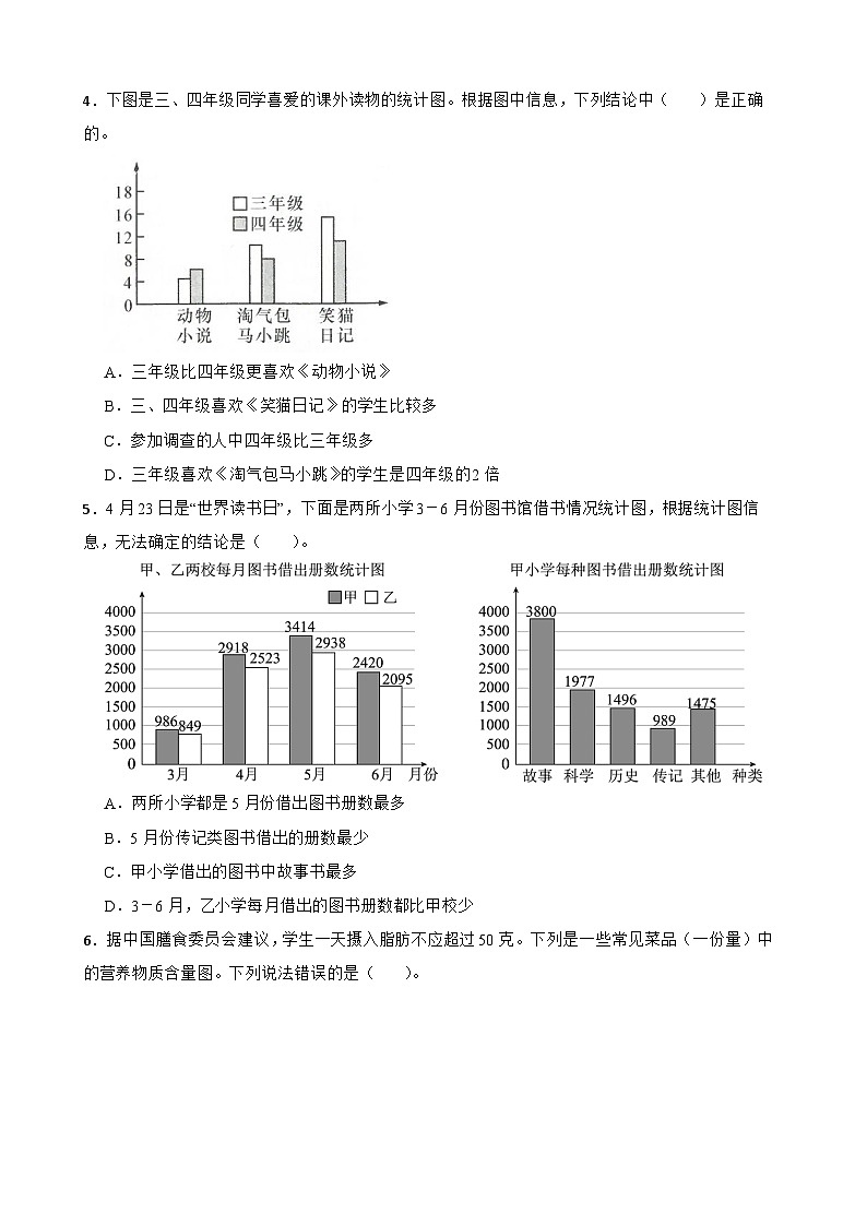 2026年人教版数学四年级下册《平均数与条形统计图—从复式条形统计图获取信息》一课一练(含答案解析)第2页