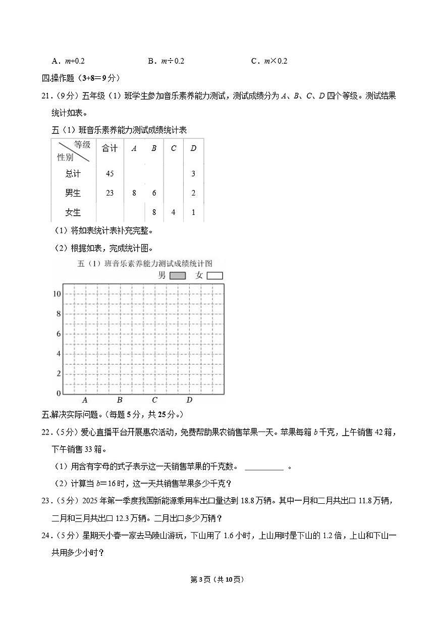 2025-2026学年江苏省徐州市新沂市五年级上学期期末数学(含解析)试卷第3页