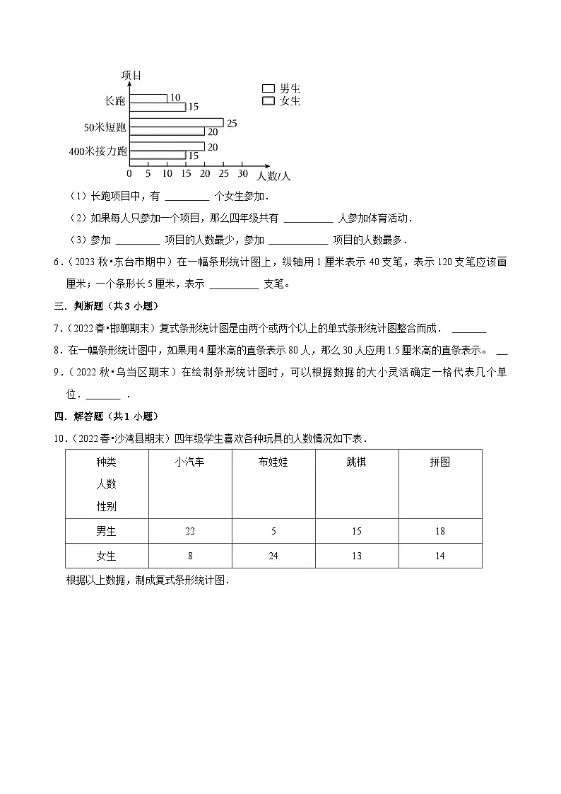 8.2复式条形统计图(练习-中等生)小学数学四年级下册同步分层 人教版 含解析第2页