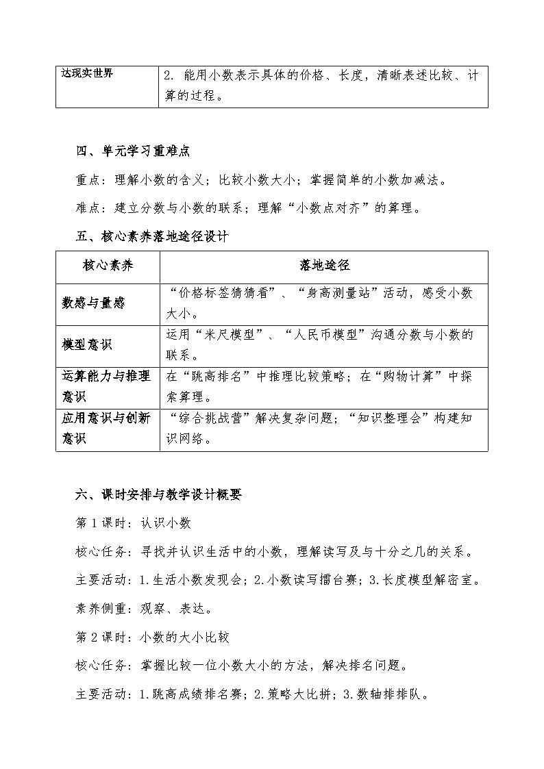 人教版2024小学数学三下第六单元《小数的初步认识》单元解读讲义第2页