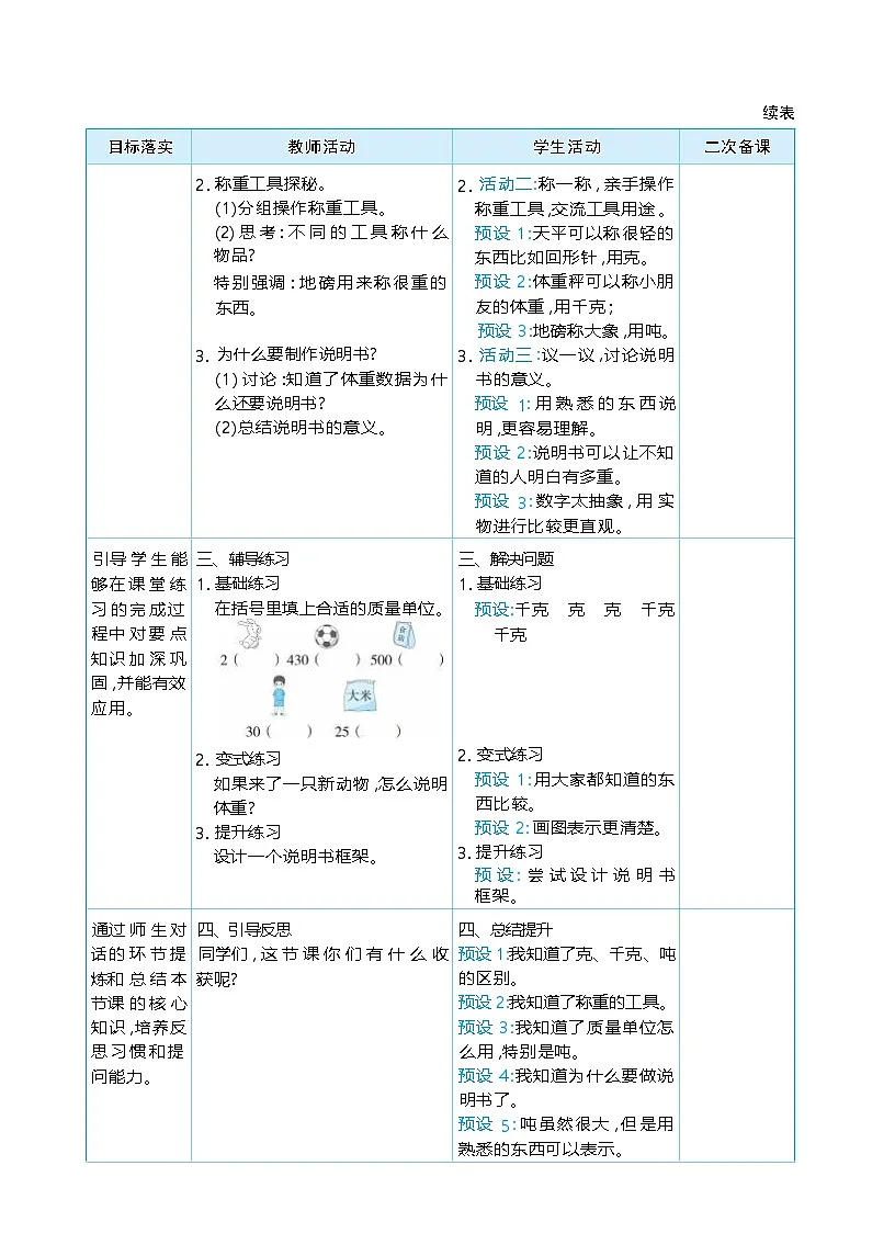 综合实践 制作动物体重”说明书“ 单元整体(教学设计)-2025-2026学年三年级下册数学北师大版(2024)第2页
