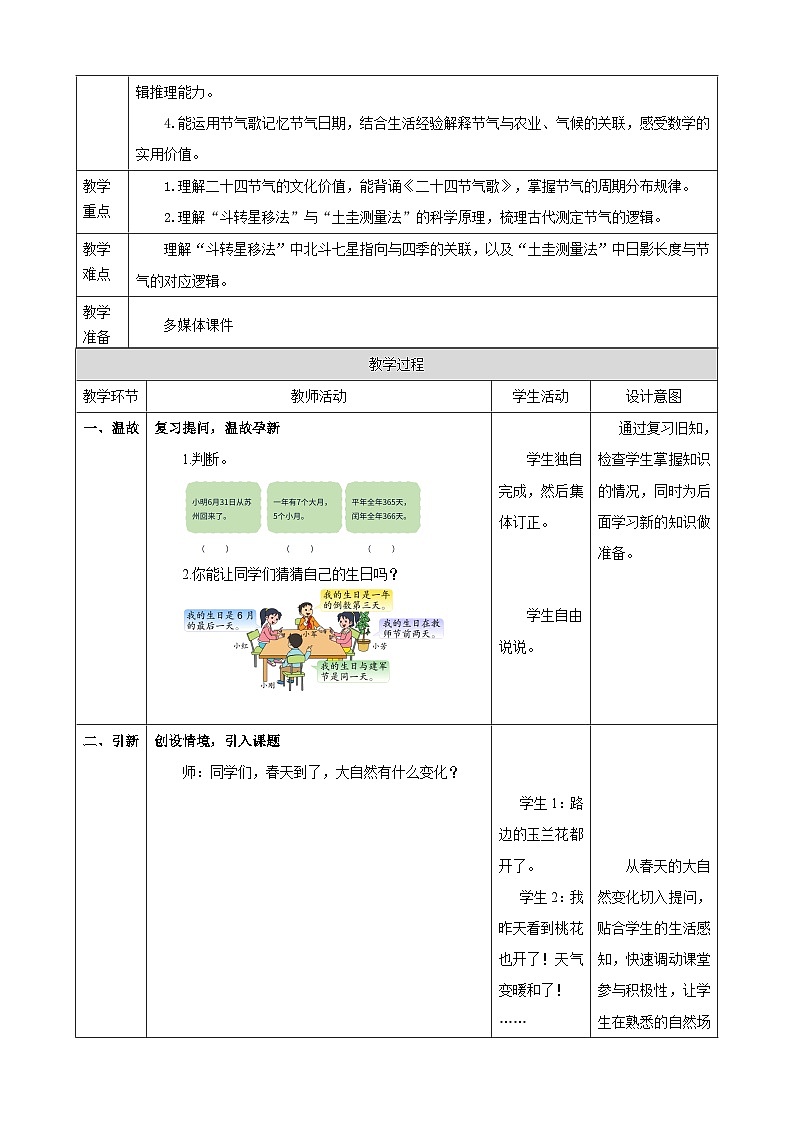 年月日的奥秘4《二十四节气》教案 2025-2026学年小学数学三年级下册 冀教版第2页