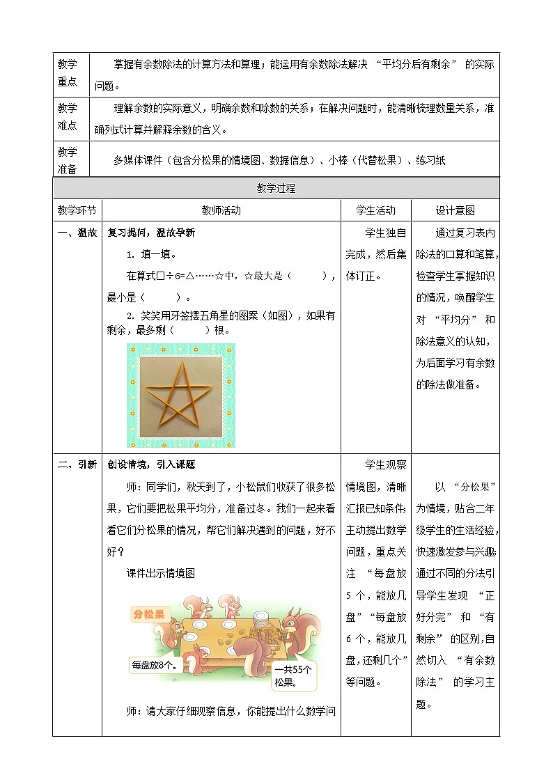 3.3《分松果》教案【表格式】2025-2026学年北师大版小学数学二年级下册第2页