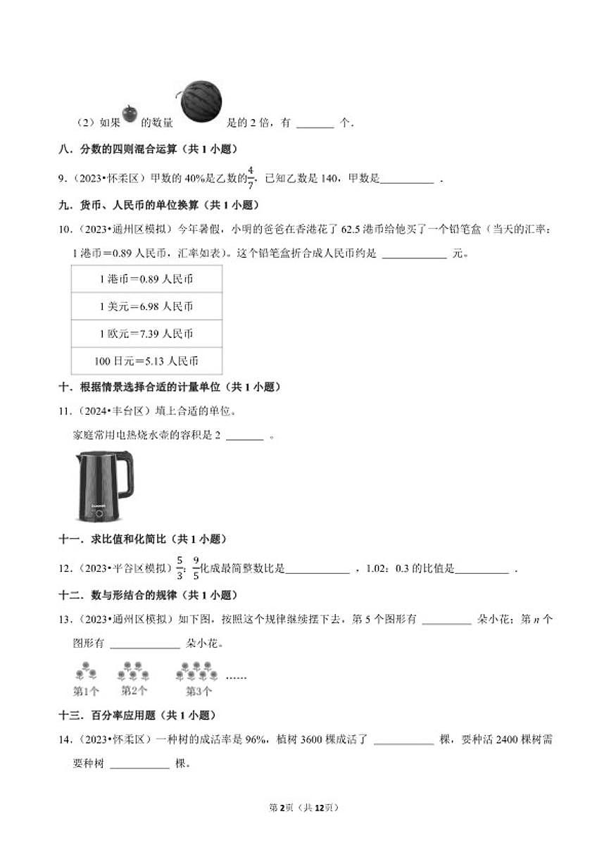 2025-2026学年小升专项训练-填空题较易常考题-六年级下册数学北京版(含解析)第2页