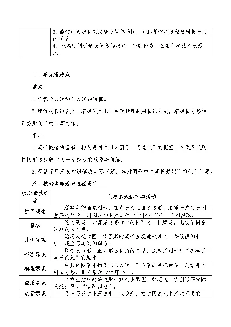 人教版2024小学数学三下第三单元《长方形和正方形》单元解读 讲义第3页