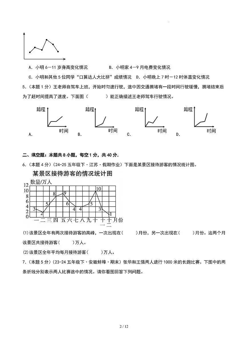 第二单元 折线统计图-苏教版五下提升卷(原卷版)第2页