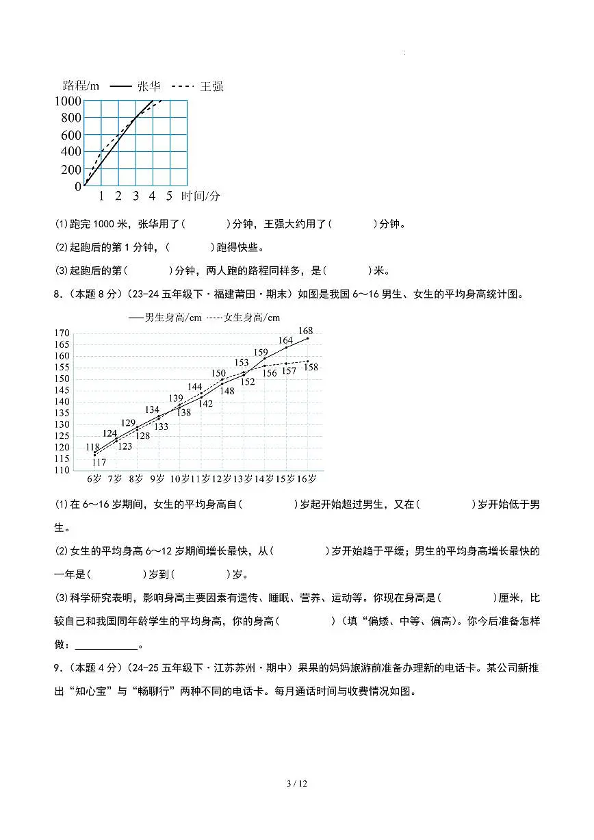 第二单元 折线统计图-苏教版五下提升卷(原卷版)第3页