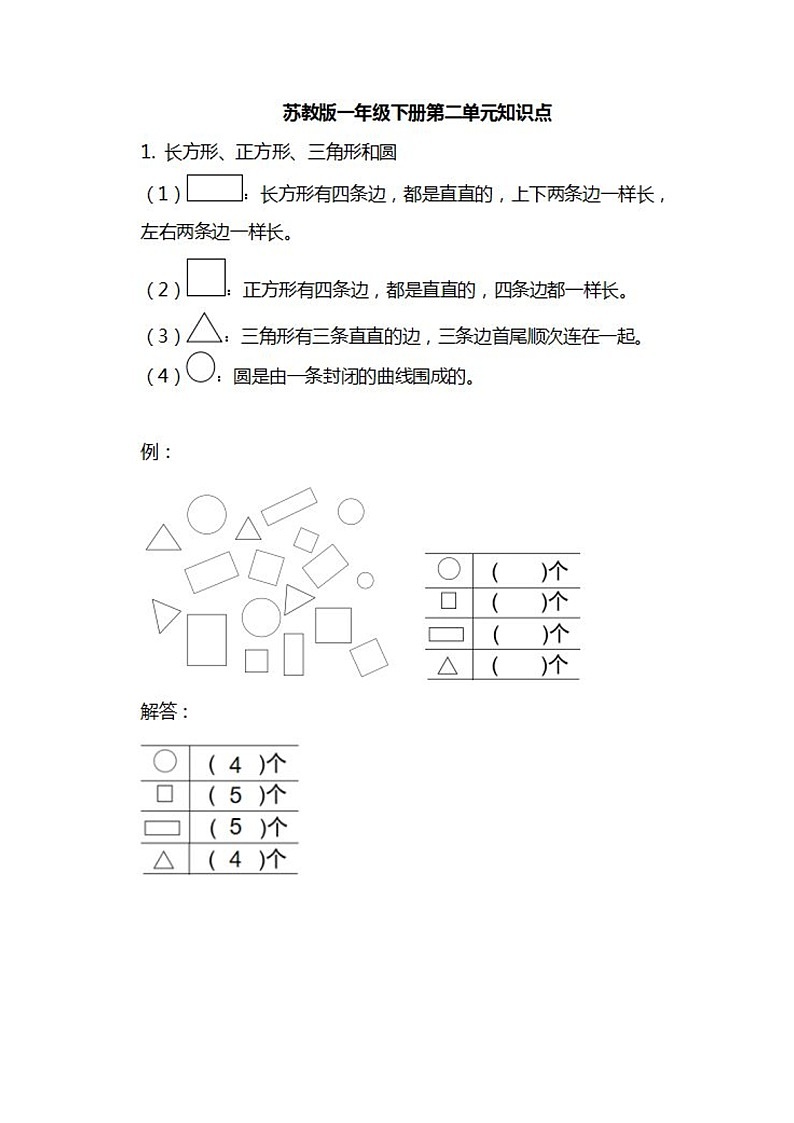 苏教版数学一年级下册知识汇总 学案02