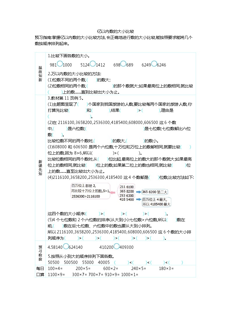 1.4 亿以内数的大小比较  学案01