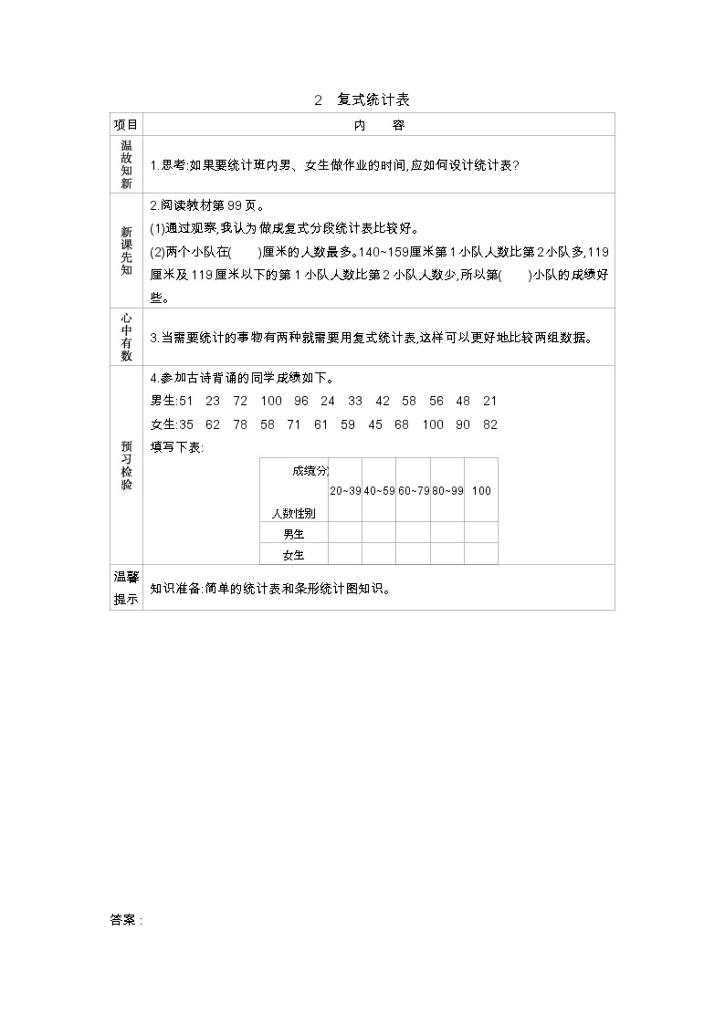 9.2　复式统计表  学案01