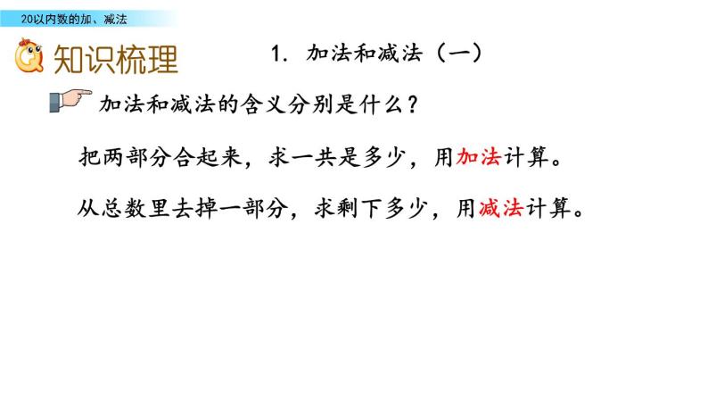 北京版数学一年级上册第十单元第2课时 《20以内数的加、减法》课件03