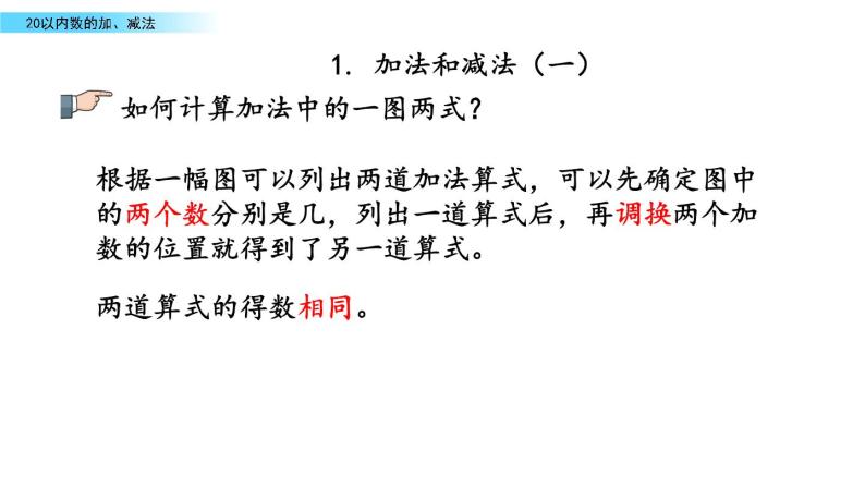 北京版数学一年级上册第十单元第2课时 《20以内数的加、减法》课件04