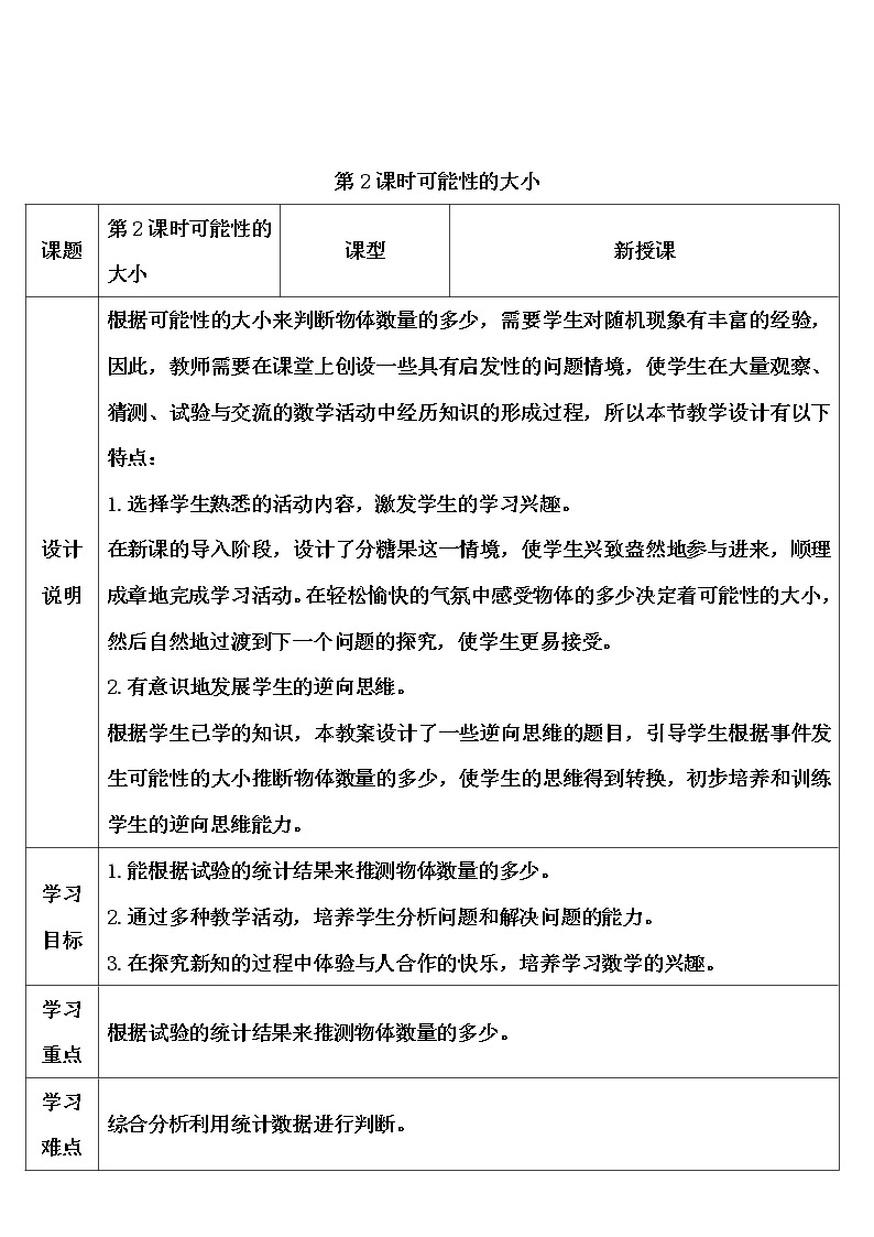 【精品导学案】人教版 五年级上册数学 第4单元 可能性 4.2可能性的大小01