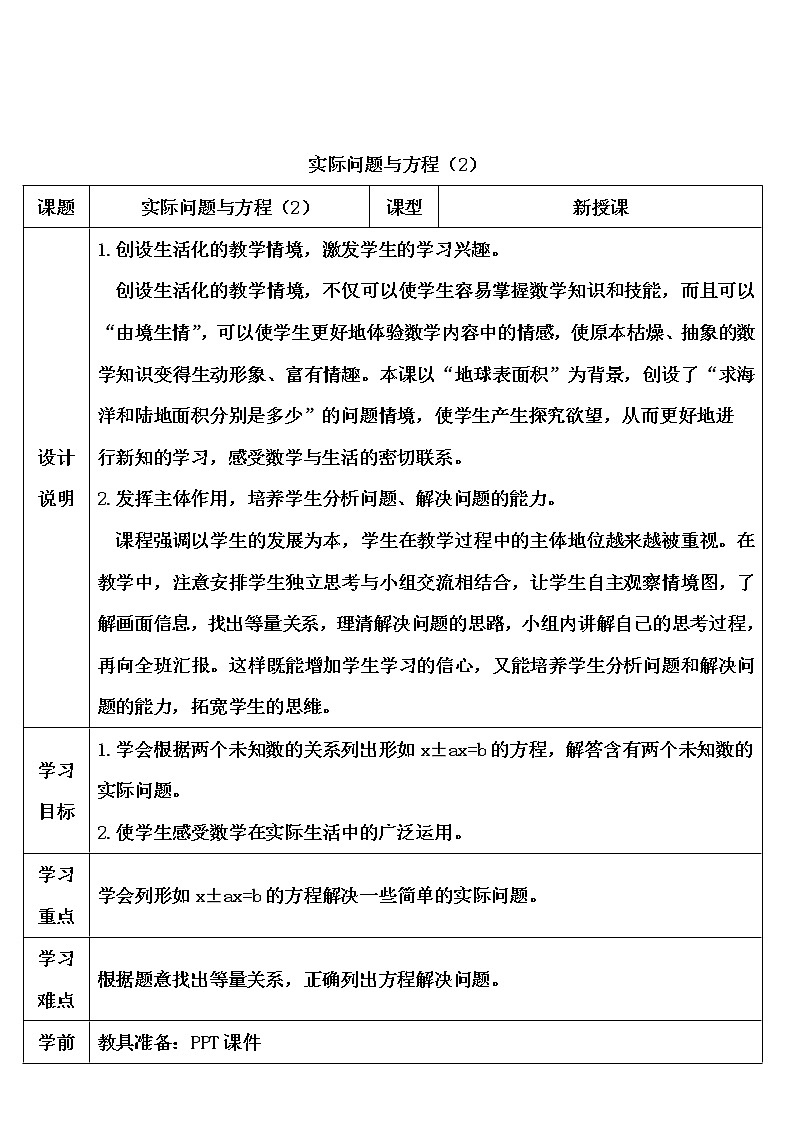 【精品導(dǎo)學(xué)案】人教版 五年級上冊數(shù)學(xué) 第5單元 簡易方程  5.4實(shí)際問題與方程（二）（第2課時(shí)）第1頁