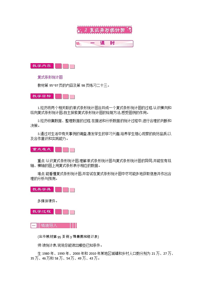 人教版数学四年级下册:8.2.复式条形统计图——教案01