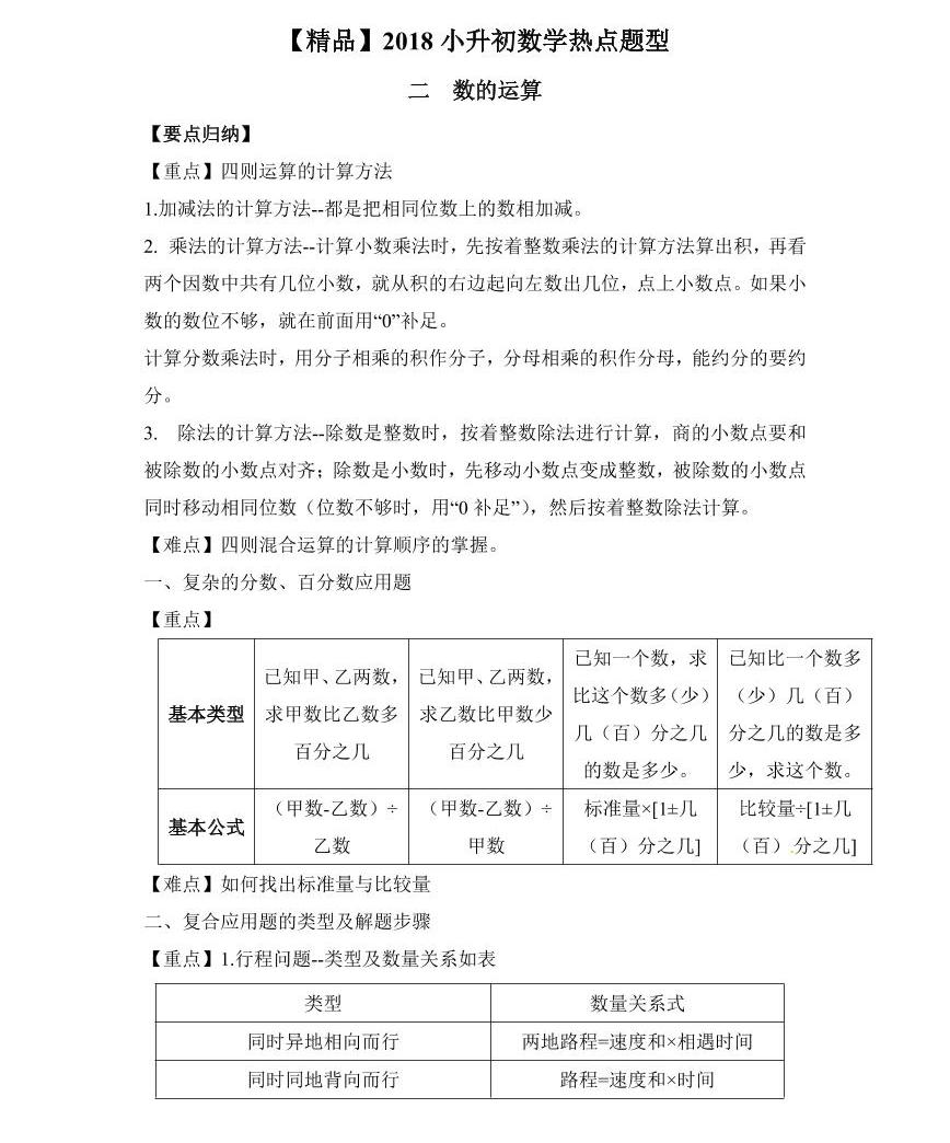 【精品】2018小升初數學熱點題型講練 二 數的運算01