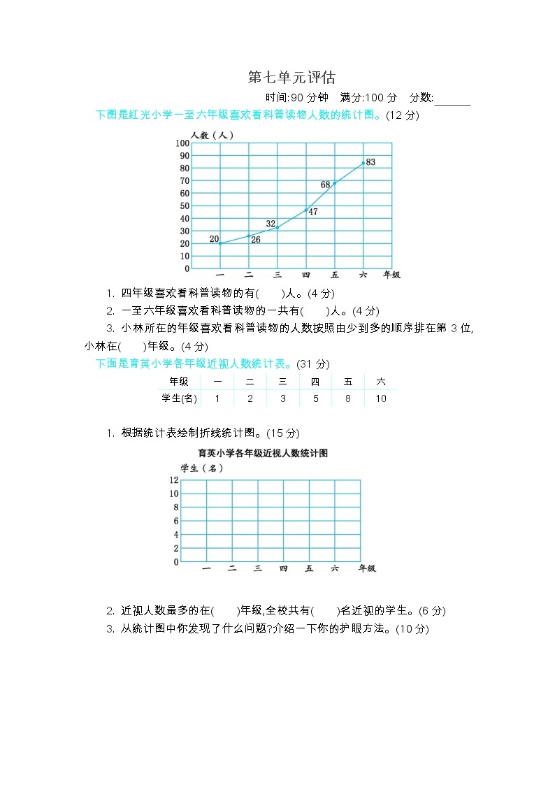 七《 折线统计图》单元测试卷B（含答案）冀教版数学五下01